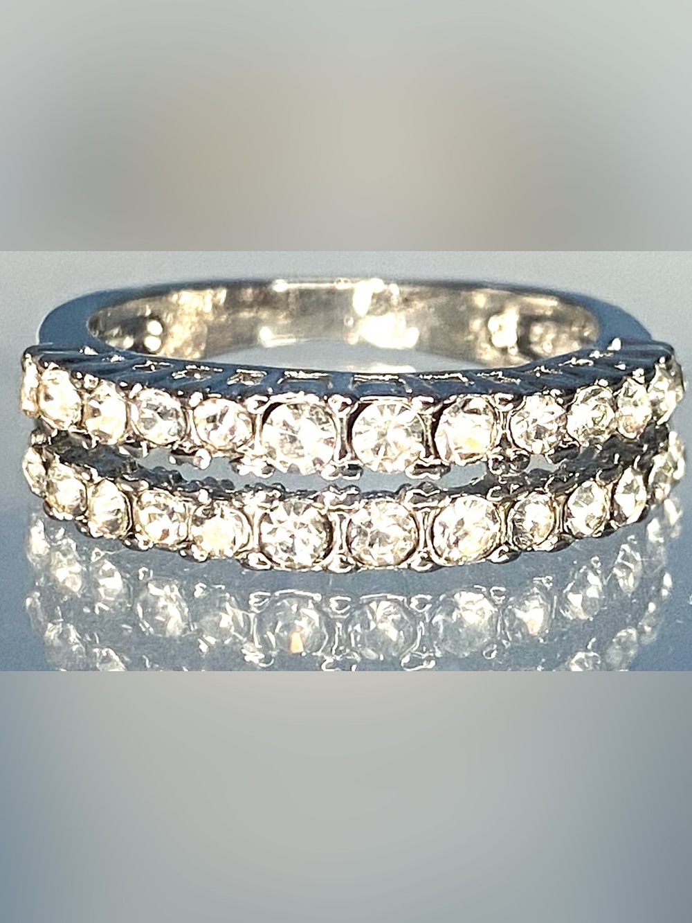 Double Row Crystal Band Ring in SS w light box